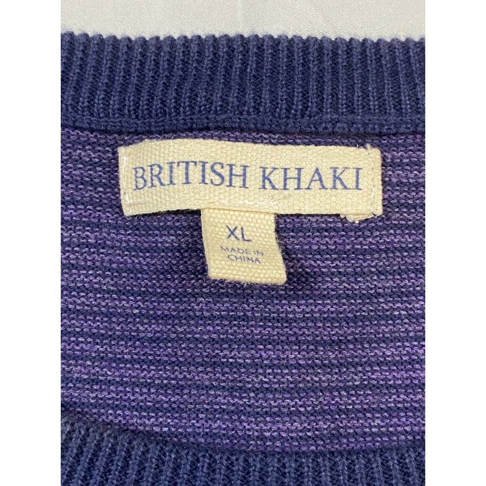 British Khaki Mens Striped Crew‎ Neck Long Sleeve Sweater XL 100% Cotton